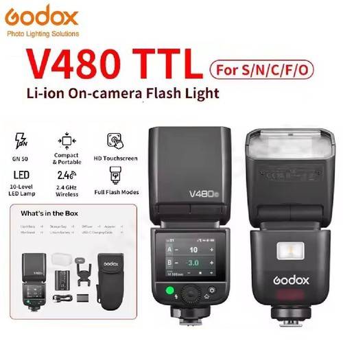 Godox V480 for C/S/N/O/F TTL Li-ion On-camera Flash Light for Sony Canon Nikon